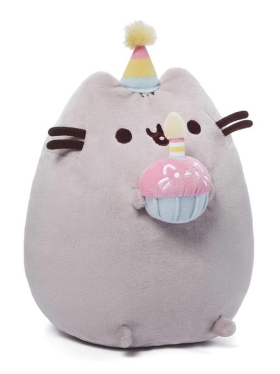 Pusheen Other - Pusheen Plush with Pastel Party Hat and Cupcake - Light Gray, Pink, Yellow, Blue